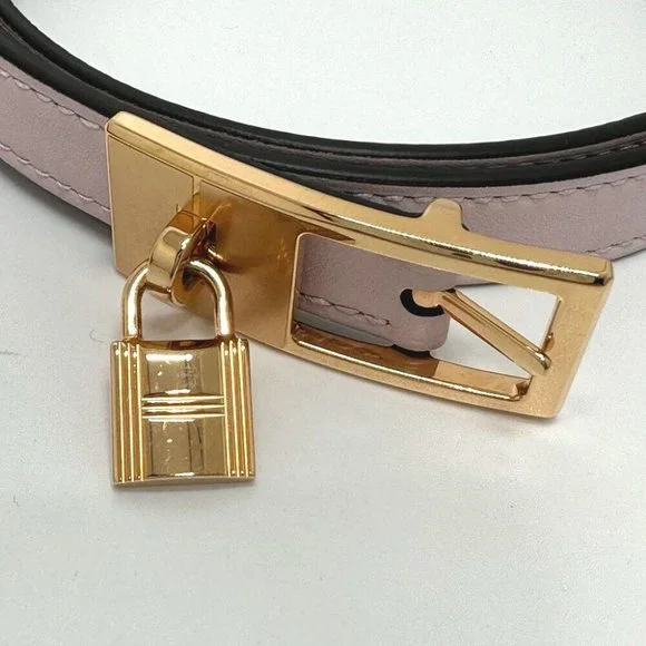 HERMES Cadena Lucky 15 PM reversible belt Vo Swift Epsom pink/khaki